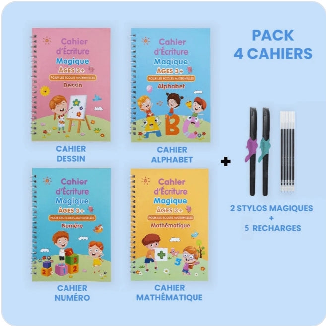 PlumeMagique™: Le cahier d'apprentissage réutilisable qui aide votre enfant à développer une belle écriture tout en s'amusant.