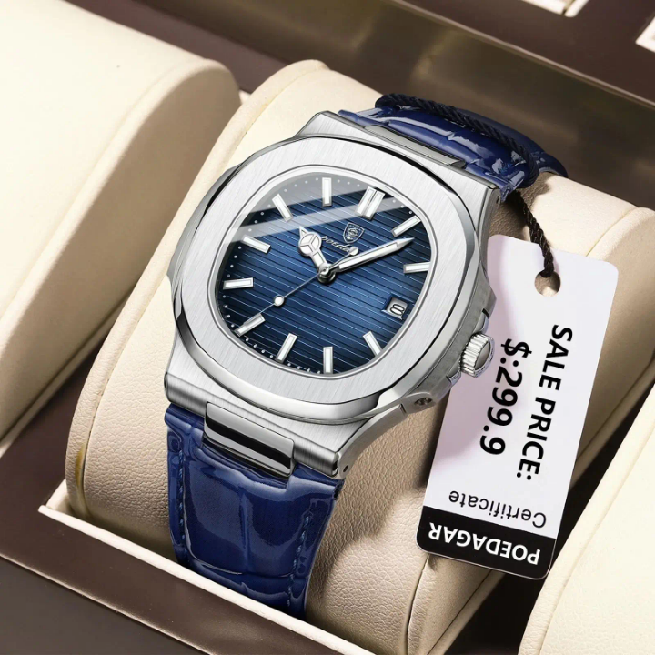Montre Poedagar avec Bracelet en cuir premium, mouvement quartz précis, résistante à l'eau.