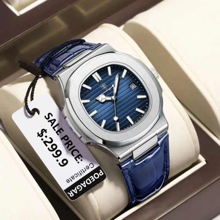 Montre Poedagar avec Bracelet en cuir premium, mouvement quartz précis, résistante à l'eau.