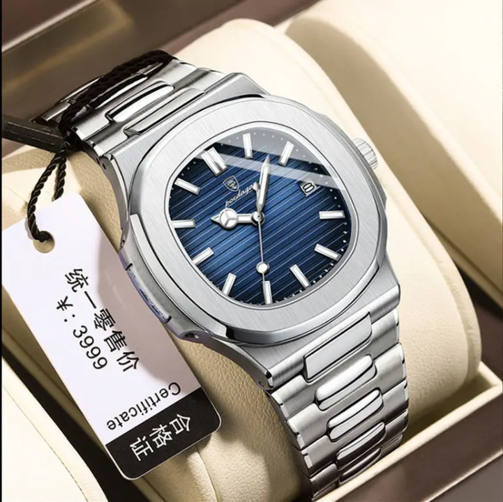 Montre Homme Acier Cadran Bleu, Style et Luxe