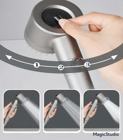Pommeau de Douche Filtrant Haute Pression avec Flexible, Support Mural & Bouton Stop – Filtration Minérale Intégrée (SN)
