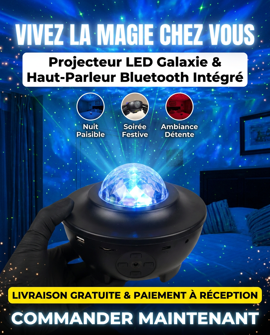 PROJECTEUR GALAXY BLUETOOTH CIEL ETOILE AVEC HAUT-PARLEUR INTÉGRÉ