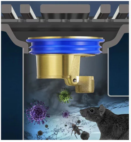 Siphon de Sol Anti-Odeur en Laiton – Protection 3-en-1 : Bloque Odeurs, Insectes et Remontées d’Eau