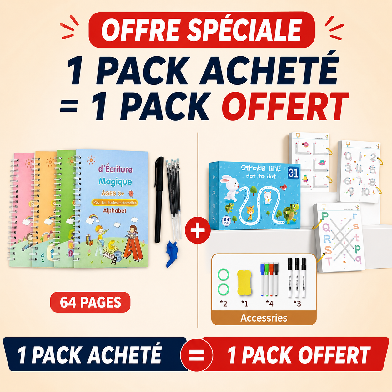 Le Kit d'Éveil Intellectuel 4 en 1 (Alphabet • Mathématiques • Dessin • Logique) qui Accompagne Votre Enfant vers un Apprentissage Plus Facile et Plus Ludique !